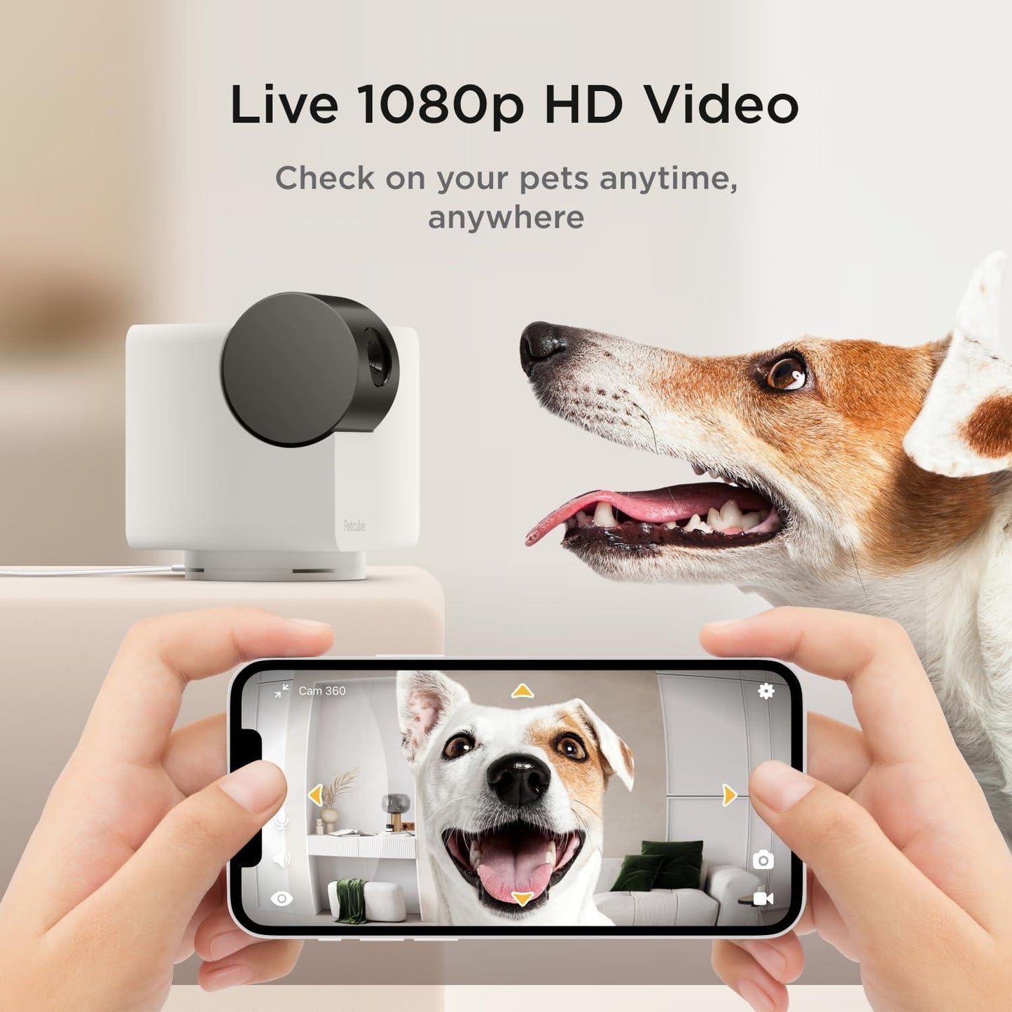 Cámara 360 interactiva WiFi para mascotas - Compatible con Alexa