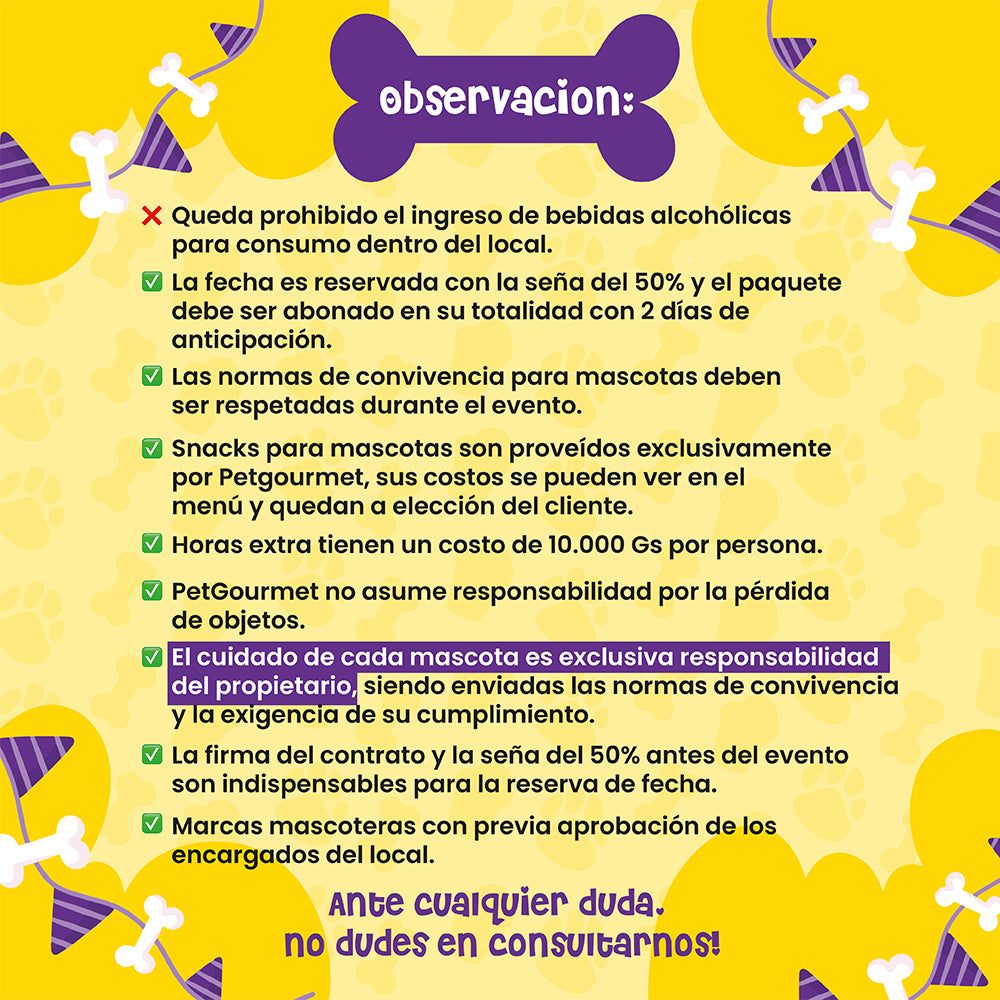 PET Gourmet - Celebra el cumple en PET - Precio Min por Persona - Min 20 Personas